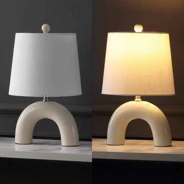 Zadie 17.75" Scandinavian Minimalist Ceramic Arch LED Table Lamp - JONATHAN Y
